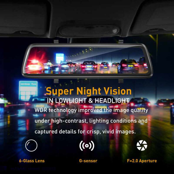 Universal 12″ 4K Mirror Dash Cam for Cars – Rearview Driving Recorder - Aroflit