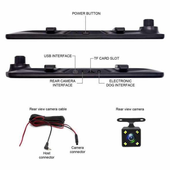 Universal 12″ 4K Mirror Dash Cam for Cars – Rearview Driving Recorder - Aroflit