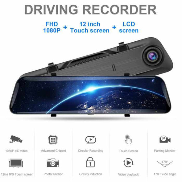 Universal 12″ 4K Mirror Dash Cam for Cars – Rearview Driving Recorder - Aroflit