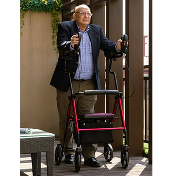 Upgraded Senior Upright Walker with Adjustable Seat, Armrests & Brakes - Aroflit