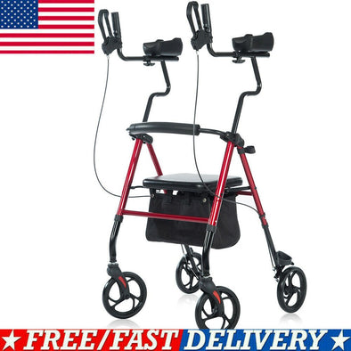 Upgraded Senior Upright Walker with Adjustable Seat, Armrests & Brakes - Aroflit