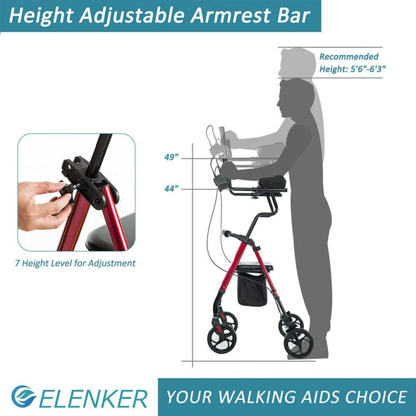 Upgraded Senior Upright Walker with Adjustable Seat, Armrests & Brakes - Aroflit