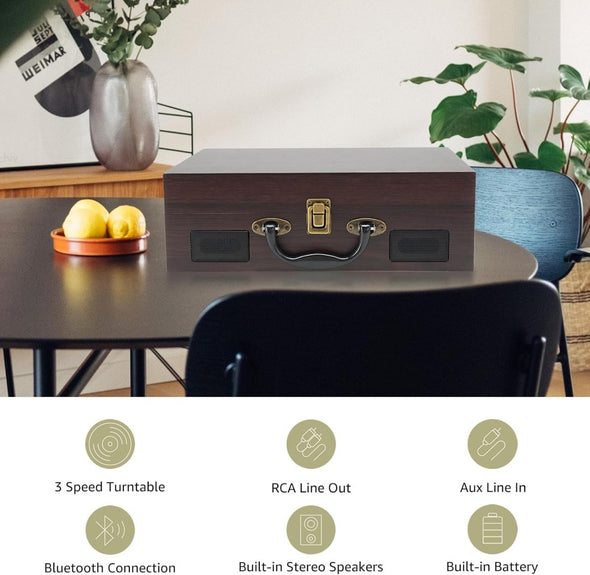 Vintage Suitcase Vinyl Turntable with Bluetooth & Digital Conversion - Aroflit