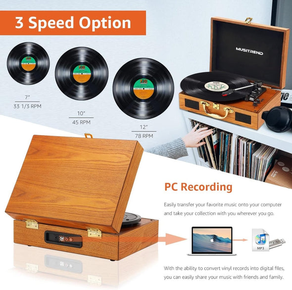 Vintage Suitcase Vinyl Turntable with Bluetooth & Digital Conversion - Aroflit