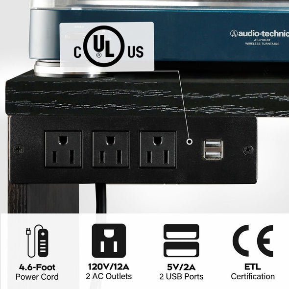 Vinyl Record Player Stand with Storage, Built - In Power Station - Aroflit