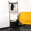 Wall Mounted Black Metal Quilt Blanket Throw Ladder Rack with Storage - Aroflit