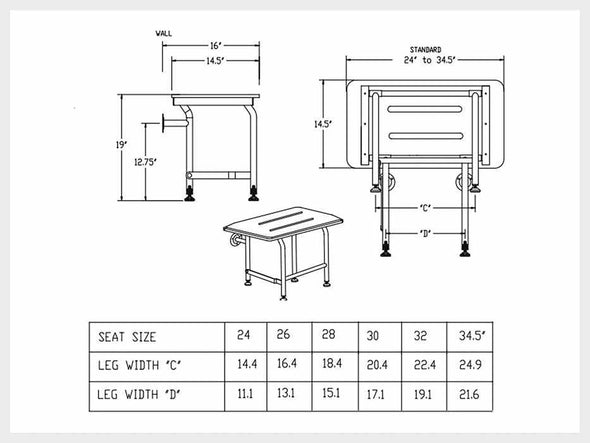 Wall Mounted Folding Shower Chair Bench Seat - Aroflit