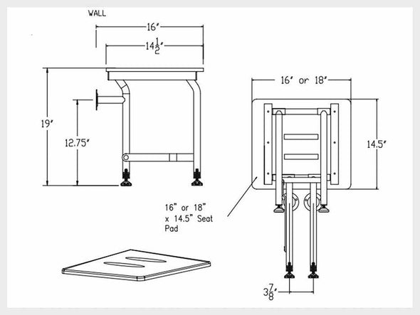 Wall Mounted Folding Shower Chair Bench Seat - Aroflit