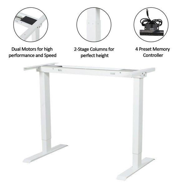 White FlexiDesk Electric Standing Desk Adjustable Height w/ Memory Control - Aroflit