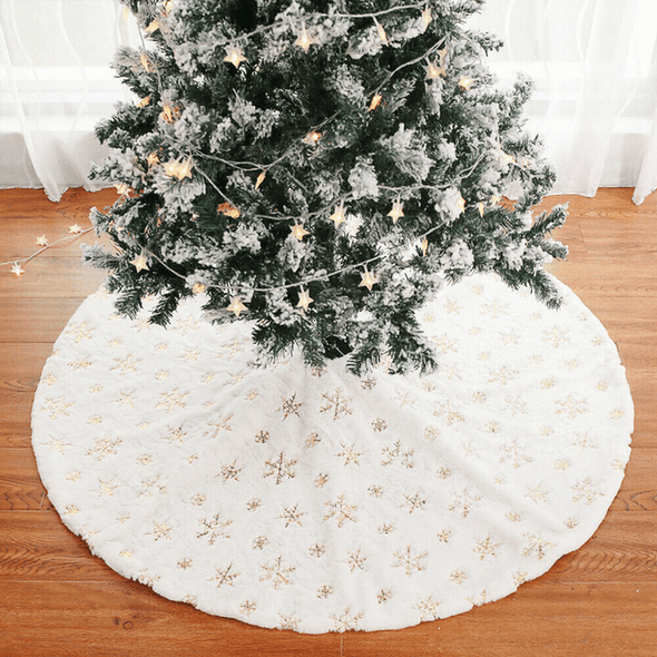 White Gold Faux Fur Christmas Tree Skirt - Aroflit