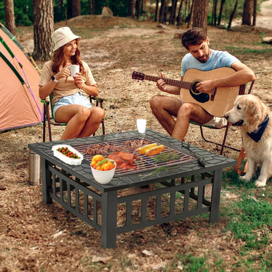 Wood Burning Fire Pit Backyard Fireplace with Cover, 32" Heater - Aroflit