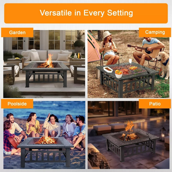 Wood Burning Fire Pit Backyard Fireplace with Cover, 32" Heater - Aroflit