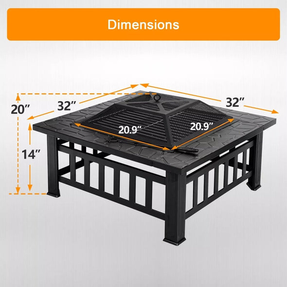 Wood Burning Fire Pit Backyard Fireplace with Cover, 32" Heater - Aroflit