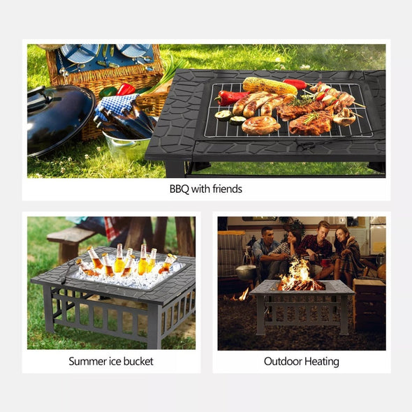 Wood Burning Fire Pit Backyard Fireplace with Cover, 32" Heater - Aroflit