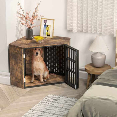 Wooden Dog Kennel Crate End Table Furniture - Aroflit