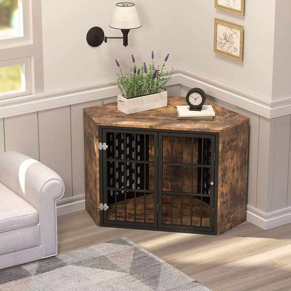 Wooden Dog Kennel Crate End Table Furniture - Aroflit