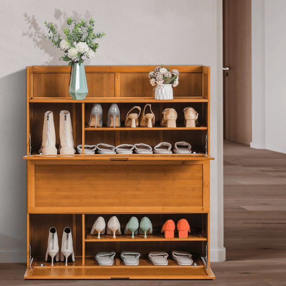 Wooden Narrow Entryway Shoe Storage Cabinet - Aroflit