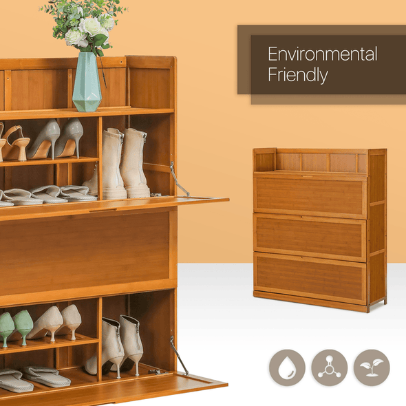 Wooden Narrow Entryway Shoe Storage Cabinet - Aroflit