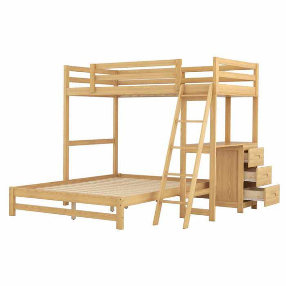 Wooden Twin Over Full Bunk Bed With Desk - Aroflit