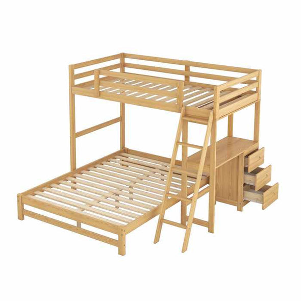 Wooden Twin Over Full Bunk Bed With Desk - Aroflit