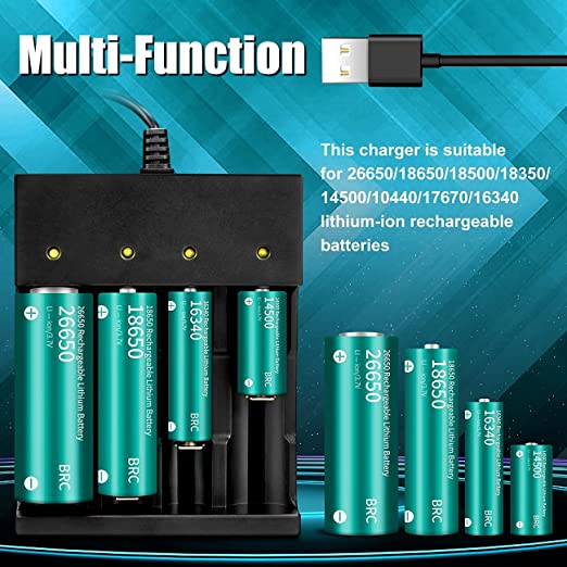 18650 Battery Charger 4 Bay Smart Universal Charger for 3.7V Rechargeable Lithium Li ion Batteries - Aroflit