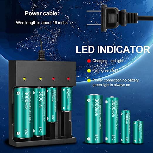 18650 Battery Charger 4 Bay Smart Universal Charger for 3.7V Rechargeable Lithium Li ion Batteries - Aroflit