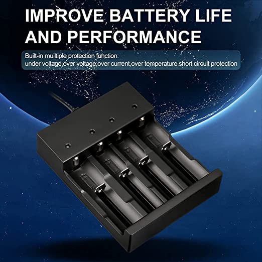 18650 Battery Charger 4 Bay Smart Universal Charger for 3.7V Rechargeable Lithium Li ion Batteries - Aroflit