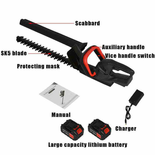 21V Garden Electric Cordless Hedge Trimmer Cutter with 2 Batteries - Aroflit