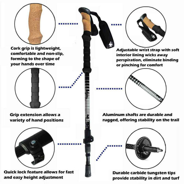 2x Ultralight Trekking Hiking Pole Walking Stick With Adjustable Anti - Shock - Aroflit