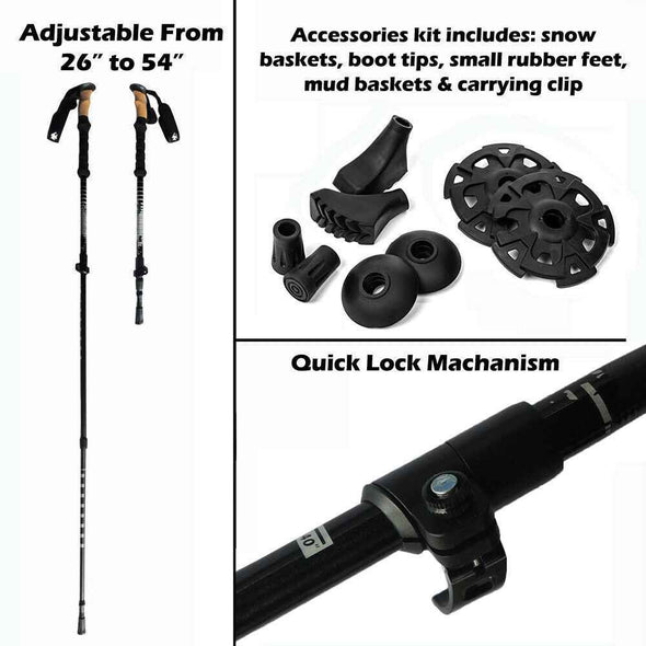 2x Ultralight Trekking Hiking Pole Walking Stick With Adjustable Anti - Shock - Aroflit