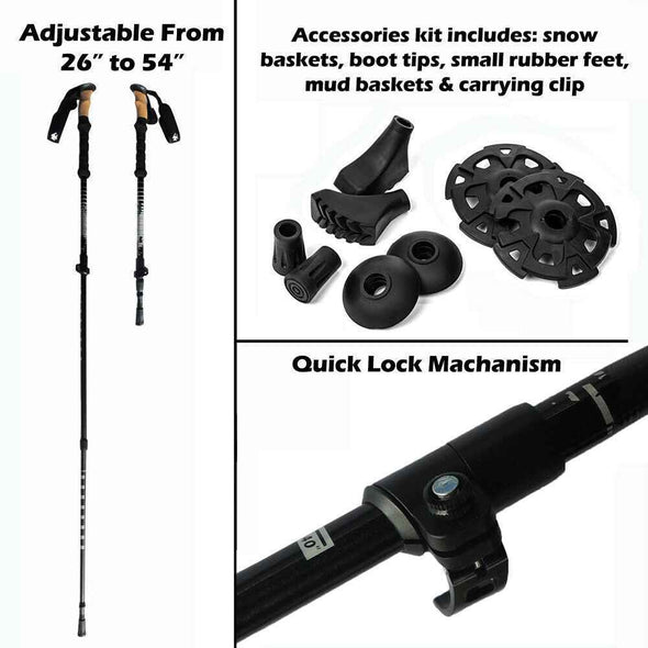 2x Ultralight Trekking Hiking Pole Walking Stick With Adjustable Anti-Shock-Aroflit