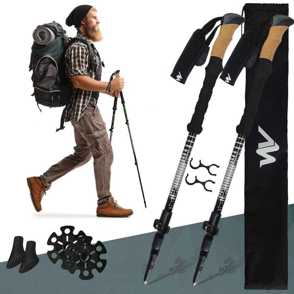 2x Ultralight Trekking Hiking Pole Walking Stick With Adjustable Anti - Shock - Aroflit