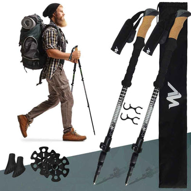 2x Ultralight Trekking Hiking Pole Walking Stick With Adjustable Anti-Shock-Aroflit