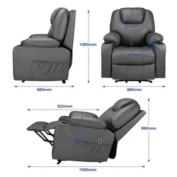 3 - Position Power Lift Recliner Chair with Massage and Heating for Elderly - Aroflit