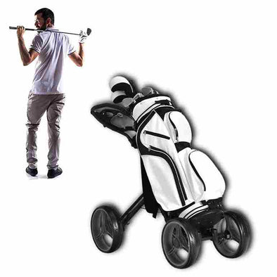 4 Wheels Folding Golf Push Cart With Bag Scoreboard Adjustable Handle - Aroflit