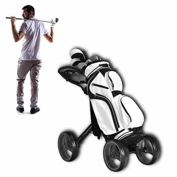 4 Wheels Folding Golf Push Cart With Bag Scoreboard Adjustable Handle - Aroflit
