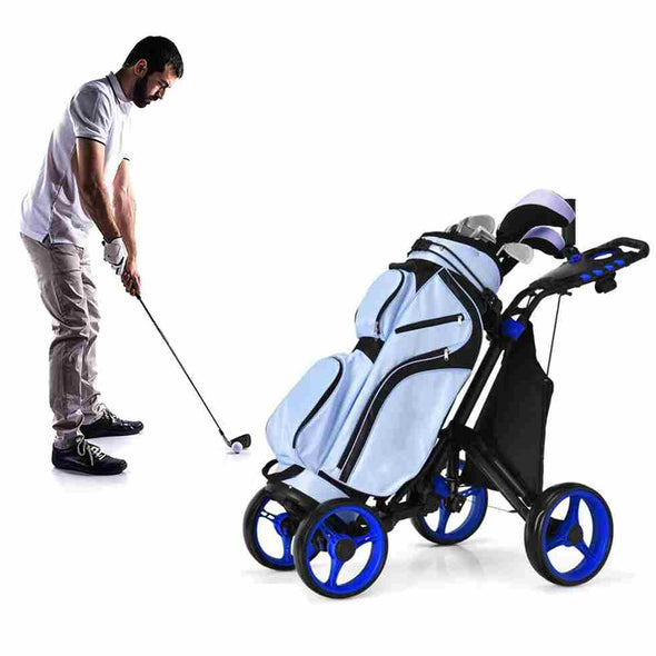 4 Wheels Folding Golf Push Cart With Bag Scoreboard Adjustable Handle - Aroflit