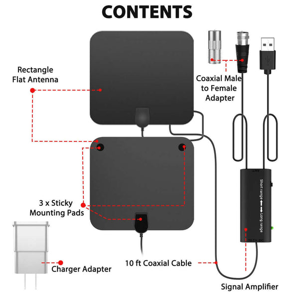 600 Miles Indoor Digital Amplified HDTV Antenna W/ Signal Booster - Aroflit