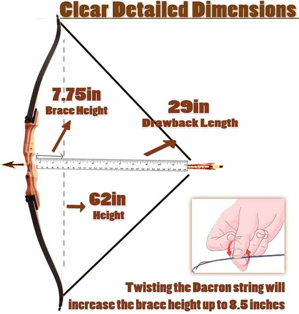 62" Wooden Archery Takedown Recurve Bow and Arrow for Hunting - Aroflit