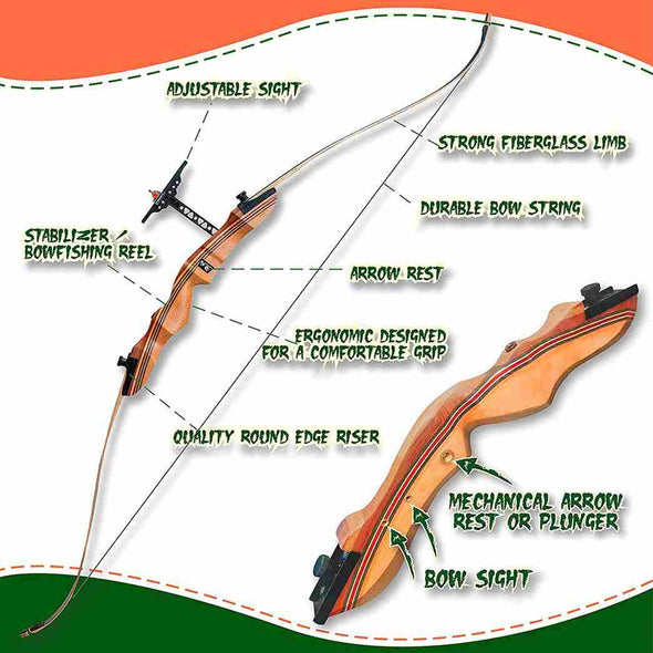 62" Wooden Archery Takedown Recurve Bow and Arrow for Hunting - Aroflit