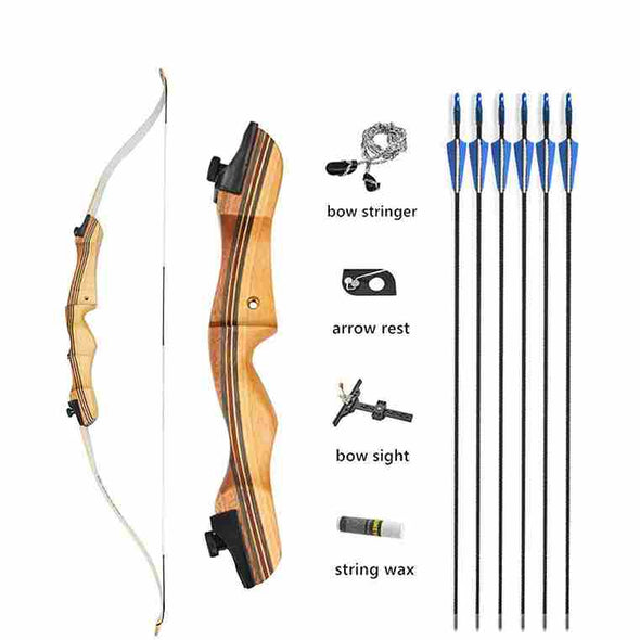 62" Wooden Archery Takedown Recurve Bow and Arrow for Hunting - Aroflit