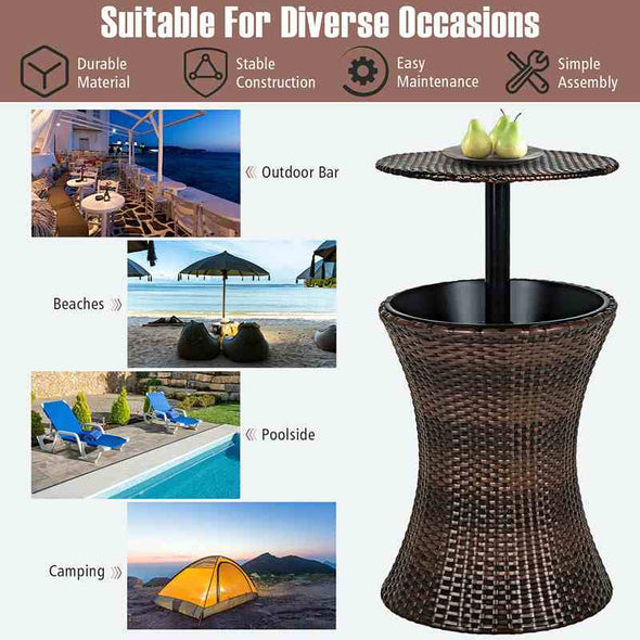 Adjustable Height Patio Rattan Cooler Table - Aroflit