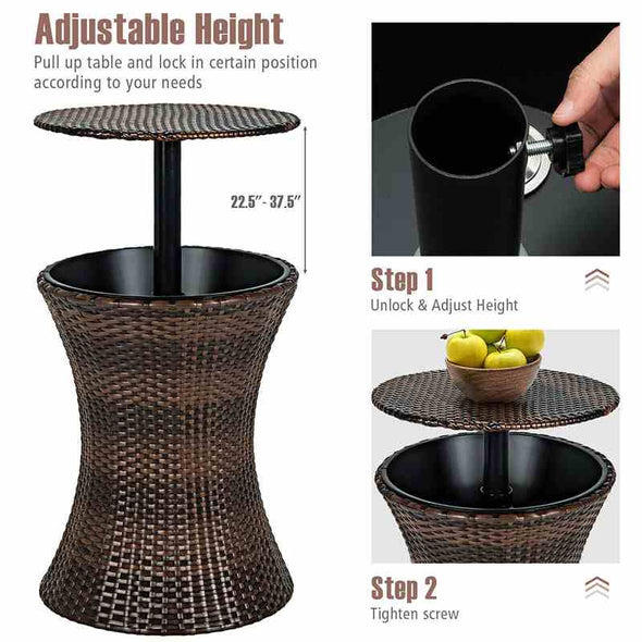Adjustable Height Patio Rattan Cooler Table - Aroflit
