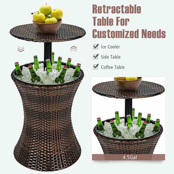 Adjustable Height Patio Rattan Cooler Table - Aroflit