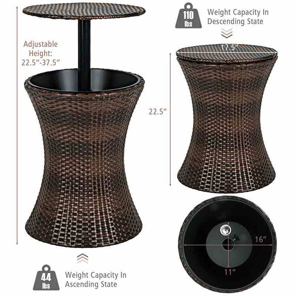 Adjustable Height Patio Rattan Cooler Table - Aroflit
