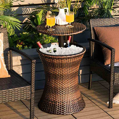 Adjustable Height Patio Rattan Cooler Table - Aroflit