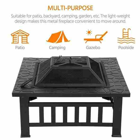 Aroflit 32" Black Crossweave Wood Burning Fire Pit with Spark Screen and BBQ Grill-Aroflit