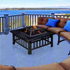 Aroflit 32" Black Crossweave Wood Burning Fire Pit with Spark Screen and BBQ Grill - Aroflit
