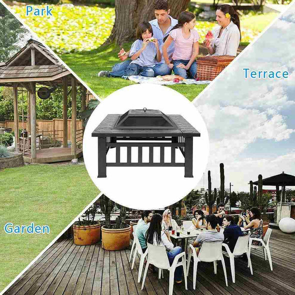 Aroflit 32" Black Crossweave Wood Burning Fire Pit with Spark Screen and BBQ Grill - Aroflit