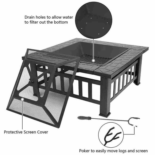 Aroflit 32" Black Crossweave Wood Burning Fire Pit with Spark Screen and BBQ Grill - Aroflit